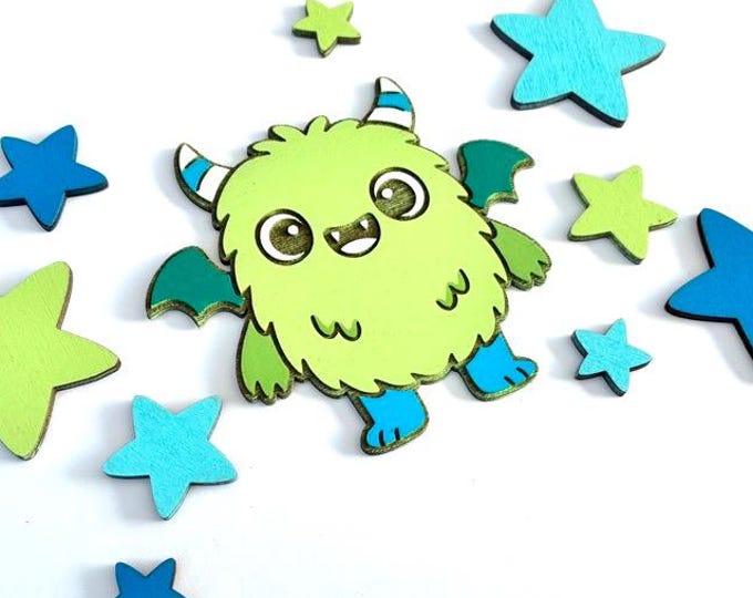 Wooden motifs monsters and stars, children's room decoration boy