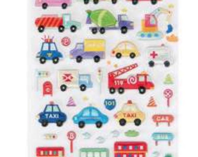 Glitter stickers vehicles, sticker vehicles, sticker set, crafts for children, stickers for boys, sticker sheets for means of transport, cars, stickers for trucks
