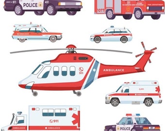 Emergency vehicle stickers, fire brigade stickers, sticker set, children's crafts, boy stickers, police sticker sheet, fire brigade stickers