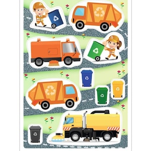 Sticker Müllabfuhr, Aufkleber Müllmann, Sticker Set, Basteln Kinder, Sticker Junge, Stickerbogen Müllabfuhr, Müllabfuhraufkleber