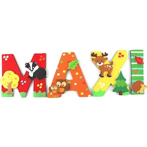 Letras de madera animales del bosque.
