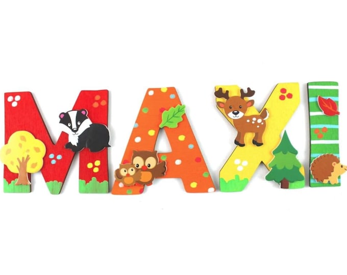 wooden letters forest animals