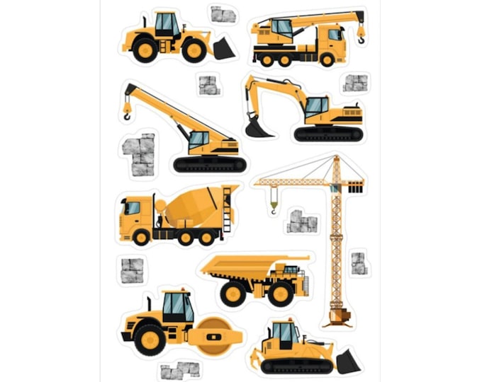 Stickers construction site, stickers construction site vehicles, sticker set, crafts for children, stickers boy, sticker sheet truck, excavator