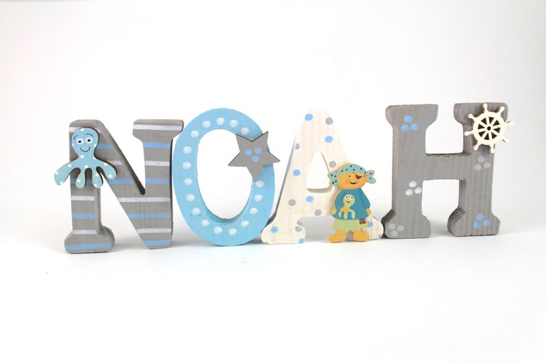 Wooden letters children's room door, letters children's room, door sign children's room, name plate children's room, wooden letters, stars image 5