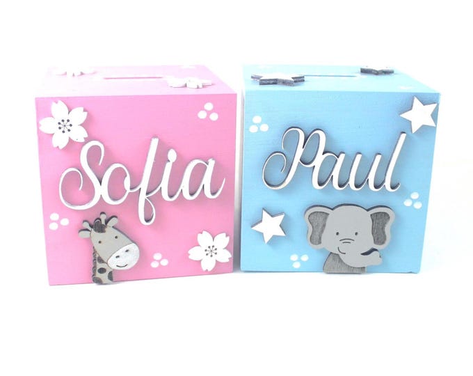 Money box personalized with name, wooden money box name, individual money box, christening gift idea, money gift child, money box name