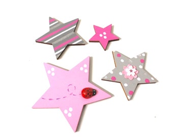 Wooden motifs, 3 large + 1 small star
