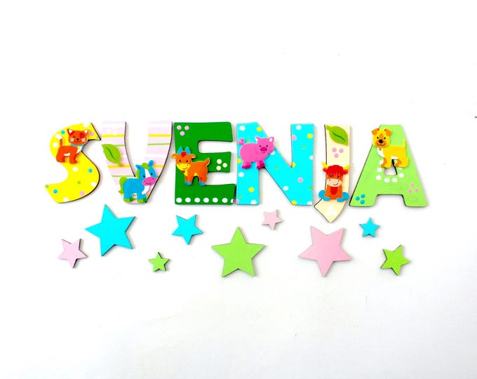 Wooden letters for children's rooms with animals - farm animals, forest animals - personalizable, customizable, gift for birth & baptism