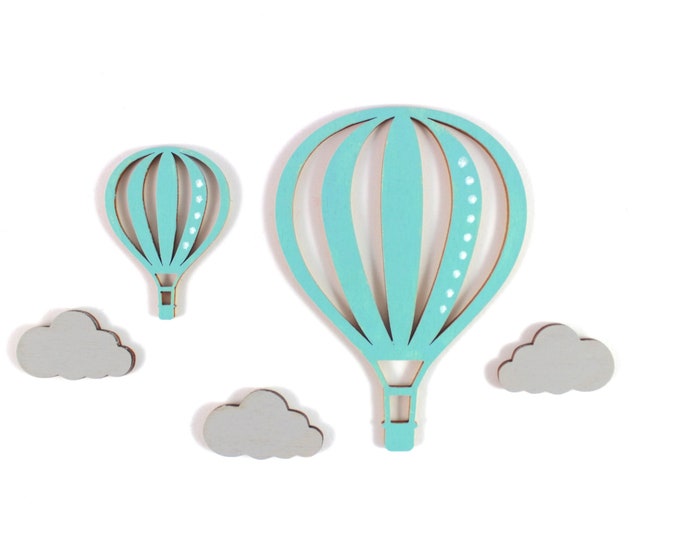 Motif set hot air balloon and clouds, hot air balloon wood, wood motifs, clouds, matching wooden letters