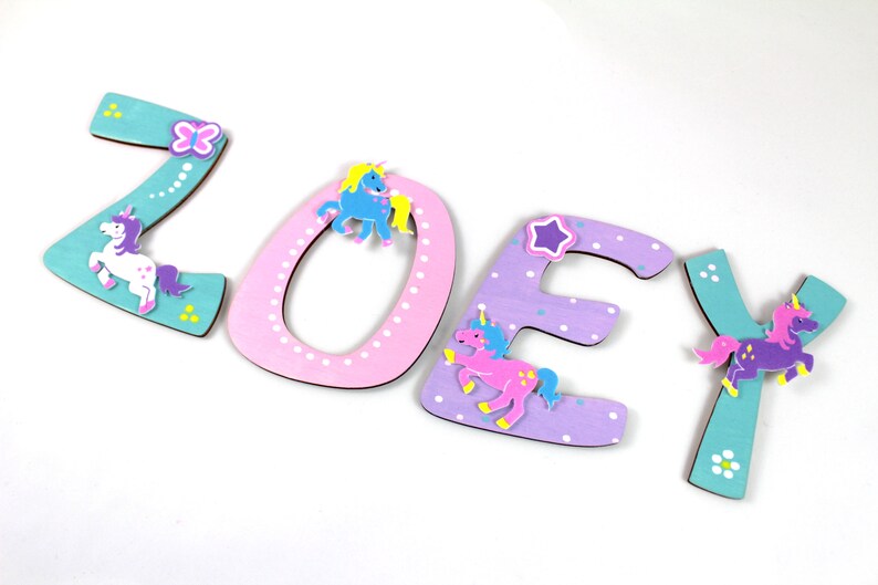 Wooden letters children's room, unicorns, door letters, favorite shops mint, pink, lilac, unicorn, unicorn, stars nur Buchstaben