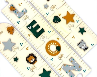 Personalized wooden height chart for children, height chart with lion, tiger, giraffe design