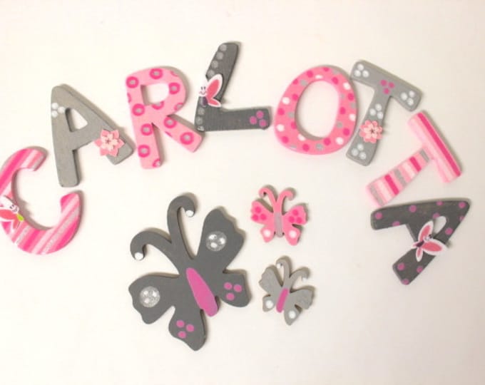 Wooden letters, door letters, individual letters, favourite little ones - butterflies and flowers
