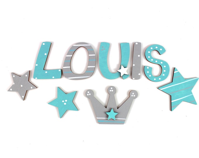 Wooden letters, door letters, custom letters, favorite shop - stars, mint, turquoise