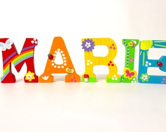 Wooden letters door letters children's room rainbow