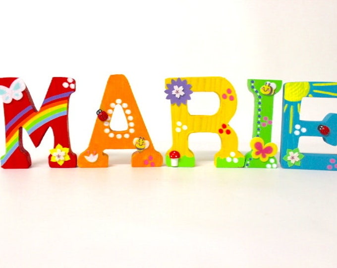 Wooden letters door letters children's room rainbow