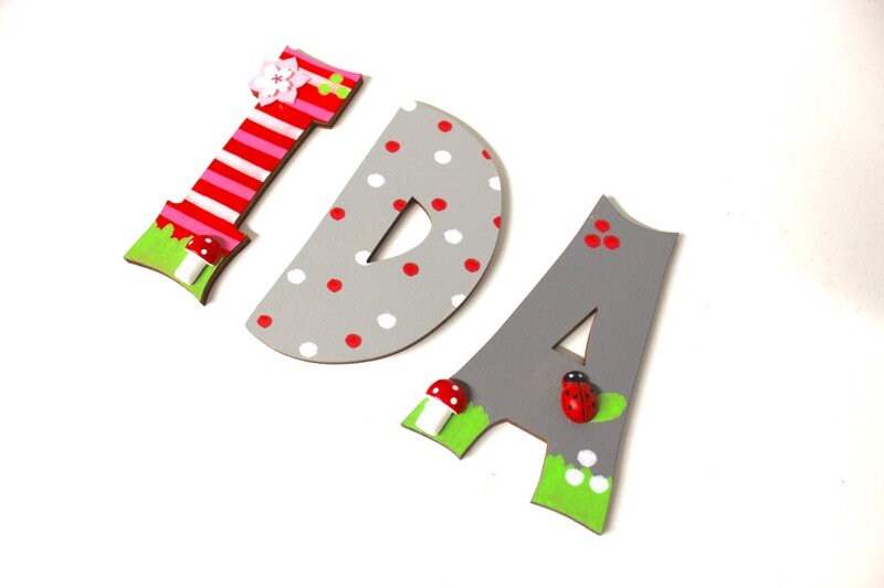 Wooden letters, door letters, children's room, letters favorite country