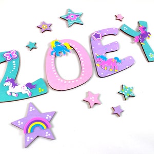 Wooden letters children's room, unicorns, door letters, favorite shops mint, pink, lilac, unicorn, unicorn, stars image 2