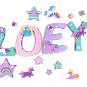 Wooden letters children's room, unicorns, door letters, favorite shops mint, pink, lilac, unicorn, unicorn, stars image 5