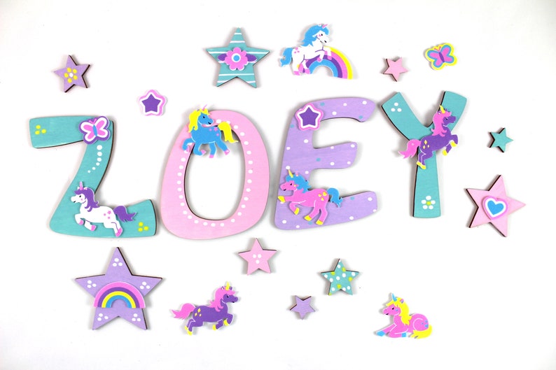 Wooden letters children's room, unicorns, door letters, favorite shops mint, pink, lilac, unicorn, unicorn, stars image 5