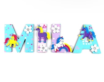 wooden letters unicorns