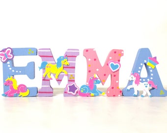 wooden letters children's room door unicorns