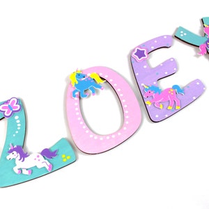 Wooden letters children's room, unicorns, door letters, favorite shops mint, pink, lilac, unicorn, unicorn, stars image 4