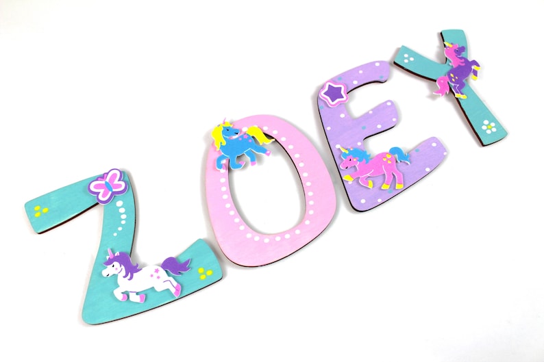 Wooden letters children's room, unicorns, door letters, favorite shops mint, pink, lilac, unicorn, unicorn, stars image 4