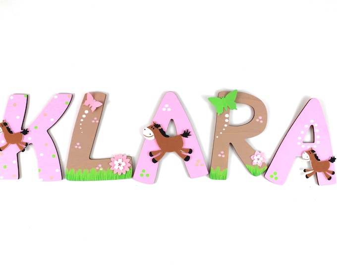 Wooden letters children's room door horses ponies