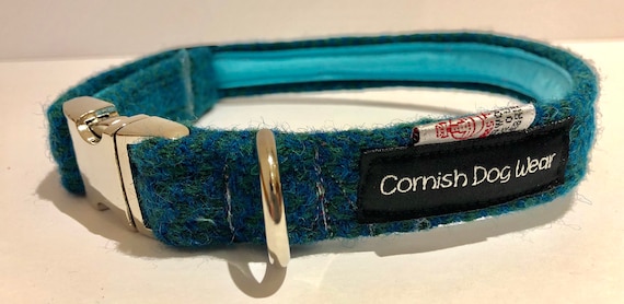 Genuine Harris Tweed Dog Collar Aquatic with Alu Max Buckle