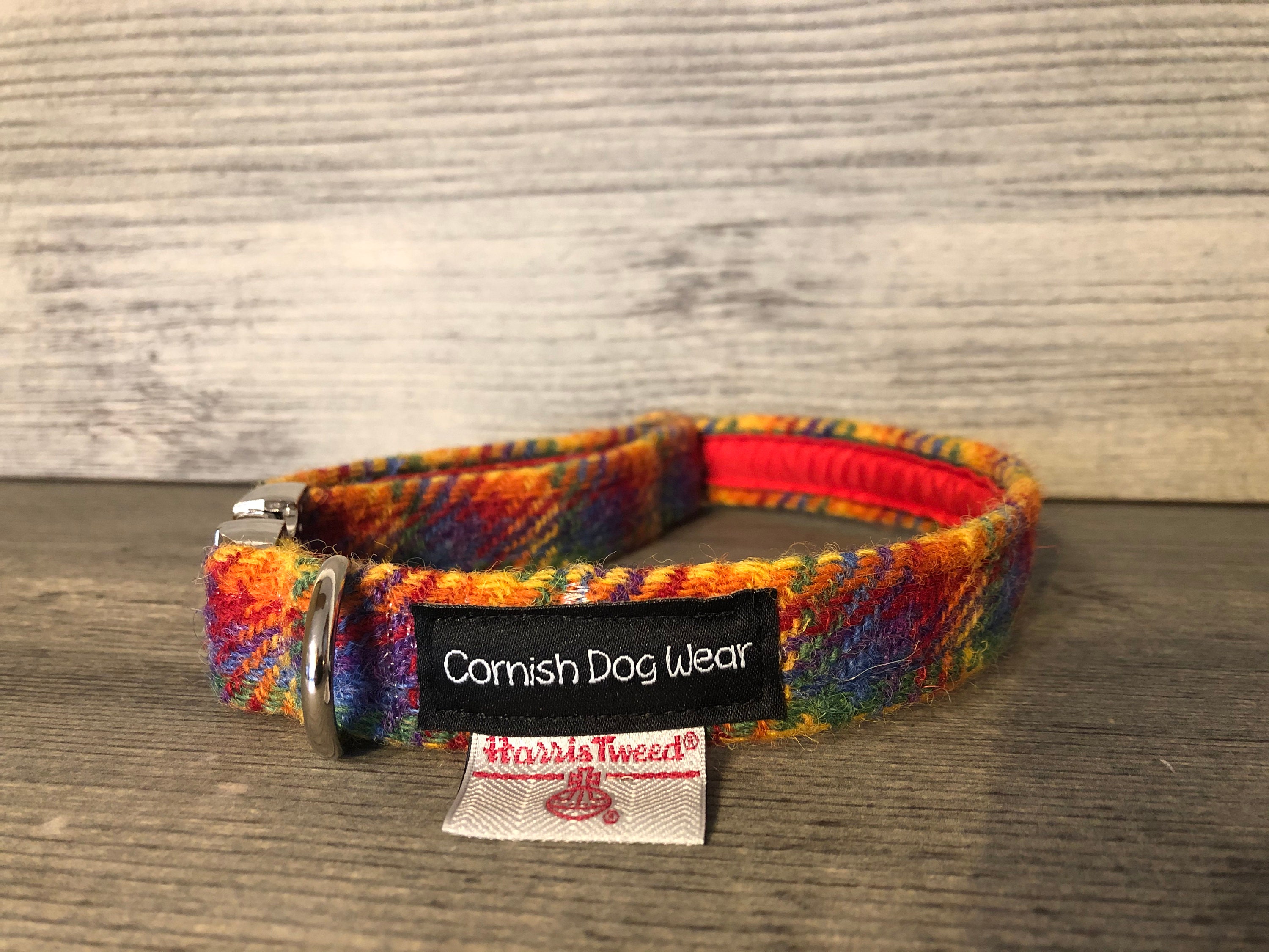 Genuine Harris Tweed Dog Collar Rainbow with Alu Max Buckle
