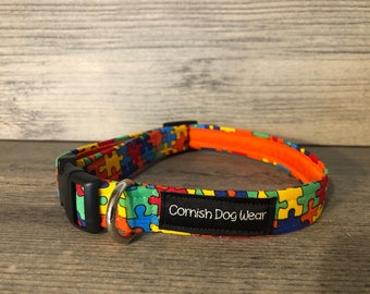 Autism Awareness Fabric Dog Collar Fully Lined