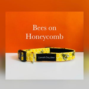 Bees On Honeycomb Dog Collar Fully Lined