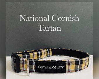 National Cornish Tartan Fabric Dog Collar Fully Lined