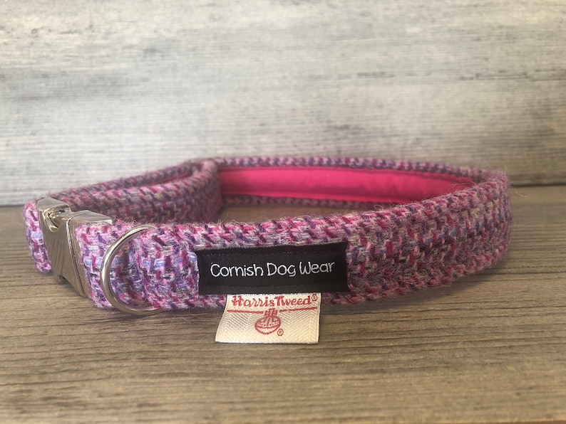 Genuine Harris Tweed Dog Collar Light Pink Confetti With Alu Max Buckle