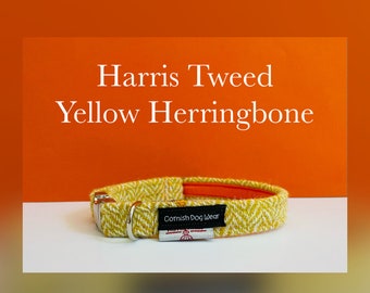 Genuine Harris Tweed Dog Collar Yellow Herringbone with Alu Max Buckle