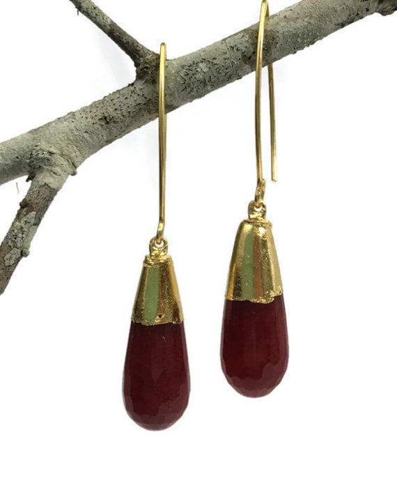 Items similar to Red Jade earrings with14 kt Gold plated , earrings
