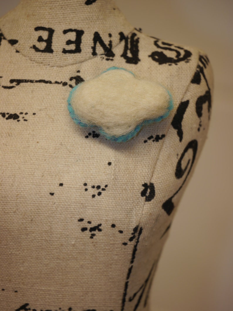 Rain Cloud Brooch Hand made Needled Felted Fluffy White Cloud