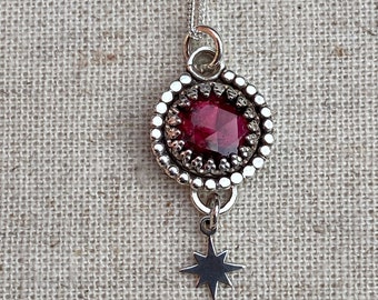 Recycled Sterling Silver Garnet Star Pendant Necklace