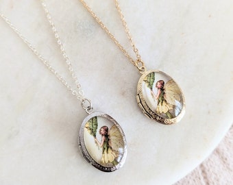 Vintage Flower Fairy Locket, Small Gold Locket, Personalised Locket, Vintage Inspired, Initial Necklace, Custom Birthstone, Gift for Her