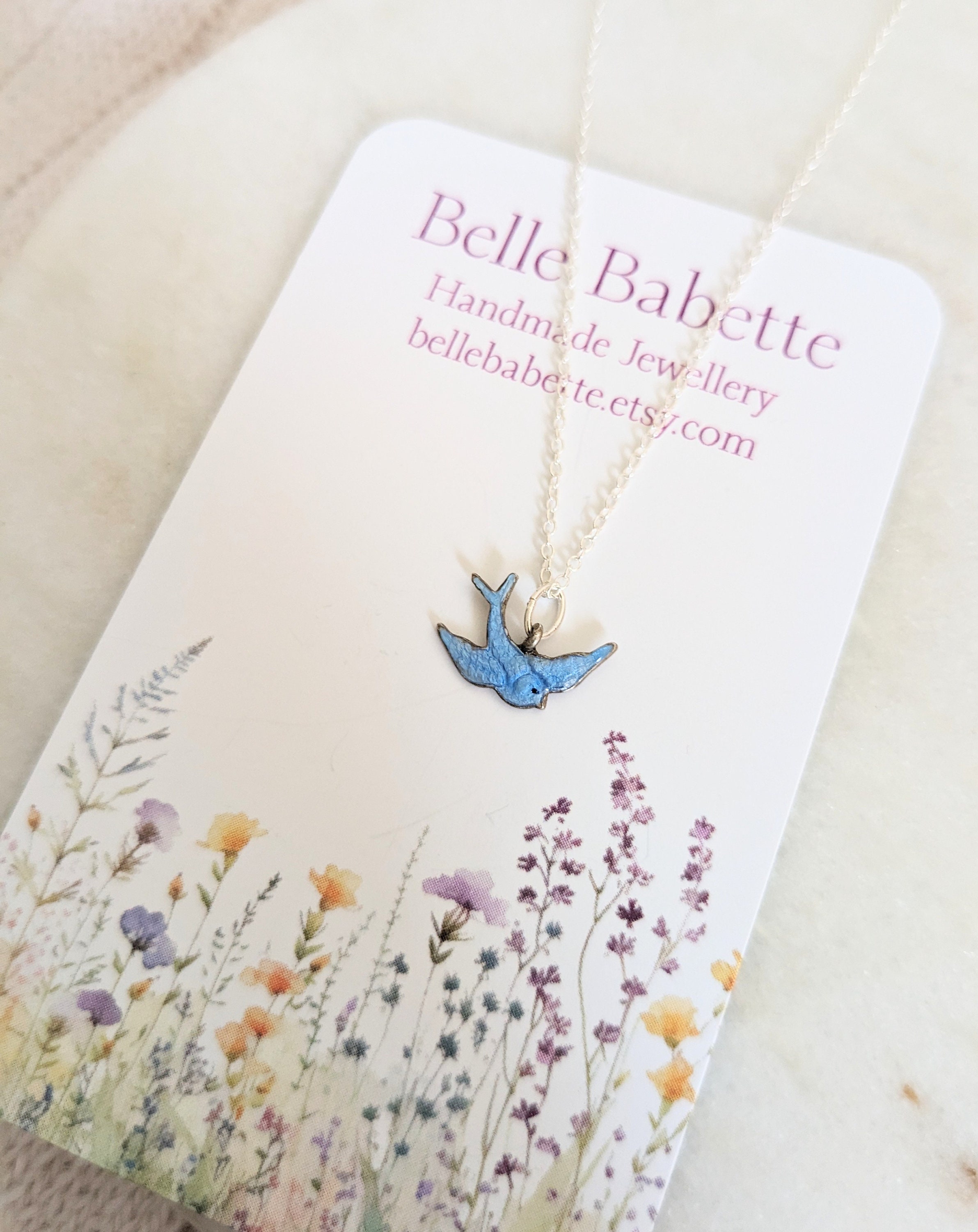 Dainty Vintage Bluebird of Happiness Necklace Little Sterling Silver Charm Necklace Dainty Silver Layering Necklace Gift