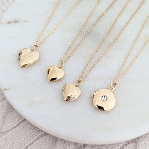 Dainty Gold Layering Locket, Small Modern Locket Necklace, Personalised Birthstone Initial, Simple Heart, Gift for Her