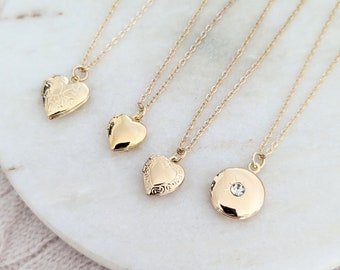 Dainty Gold Layering Locket, Small Modern Locket Necklace, Personalised Birthstone Initial, Simple Heart, Gift for Her