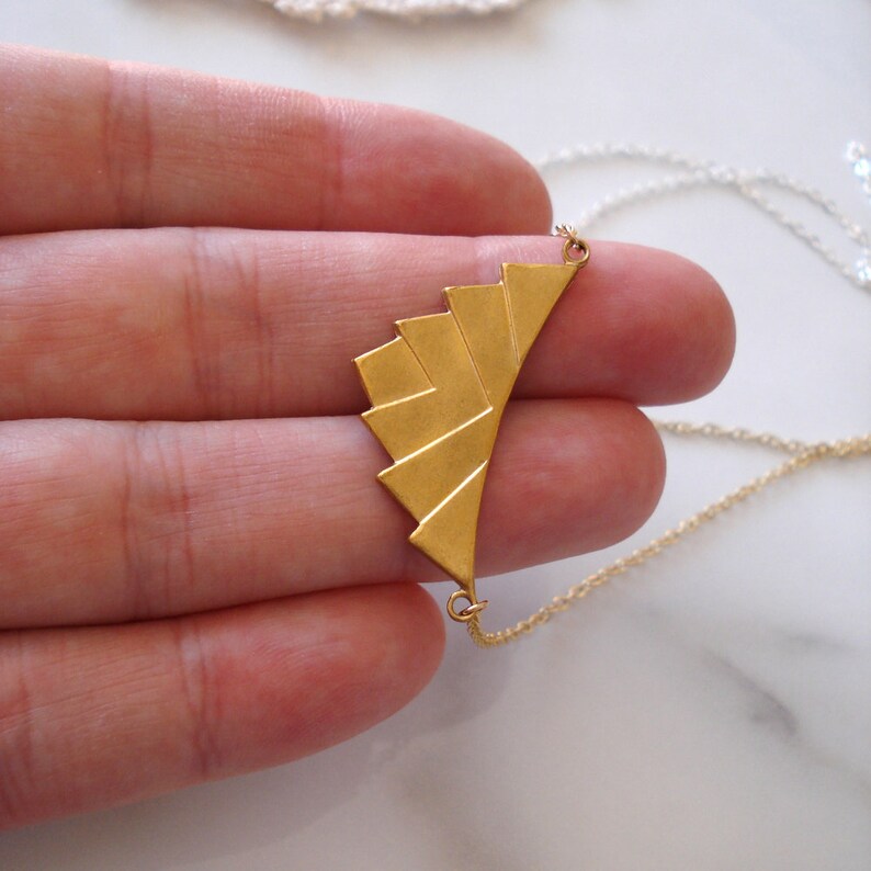 Gift for Her Geometric Chevron Necklace in Antiqued Silver or Gold Art Deco Inspired Layering Necklace
