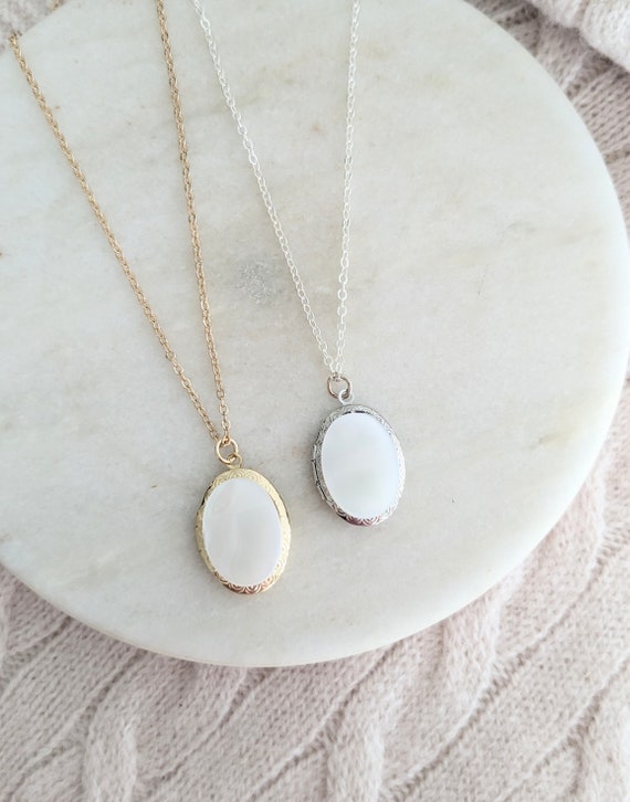 Mother of on sale pearl locket necklace