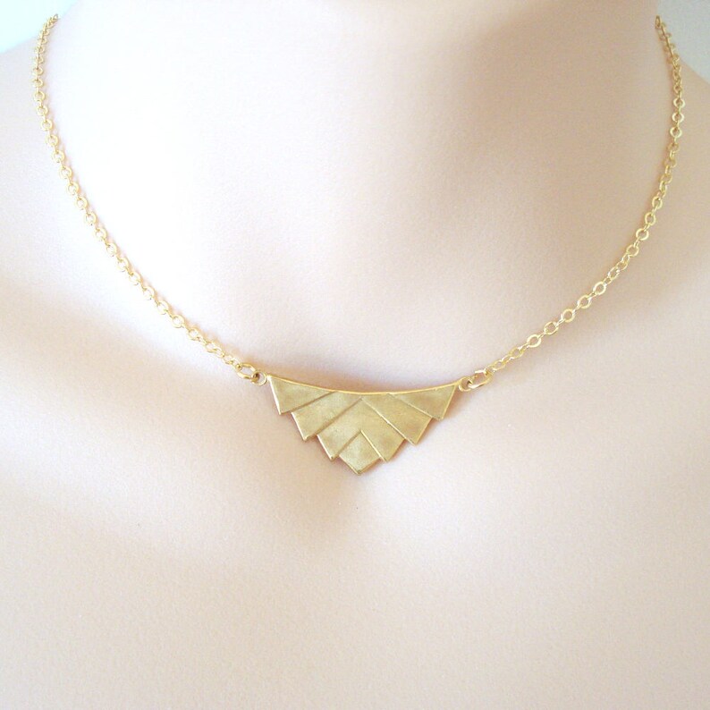 Gift for Her Geometric Chevron Necklace in Antiqued Silver or Gold Art Deco Inspired Layering Necklace