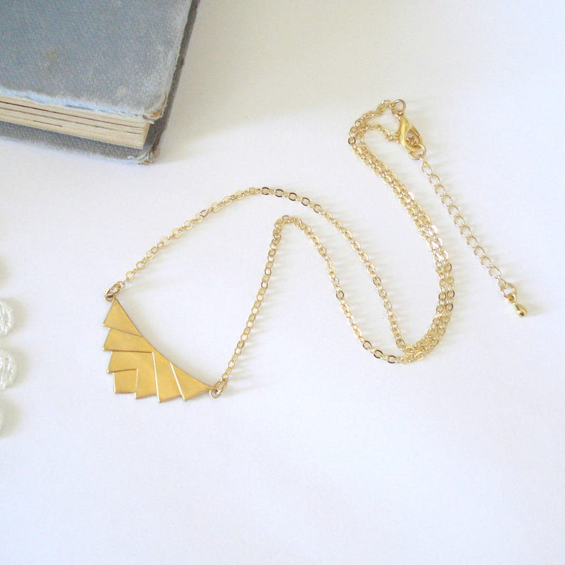 Gift for Her Geometric Chevron Necklace in Antiqued Silver or Gold Art Deco Inspired Layering Necklace