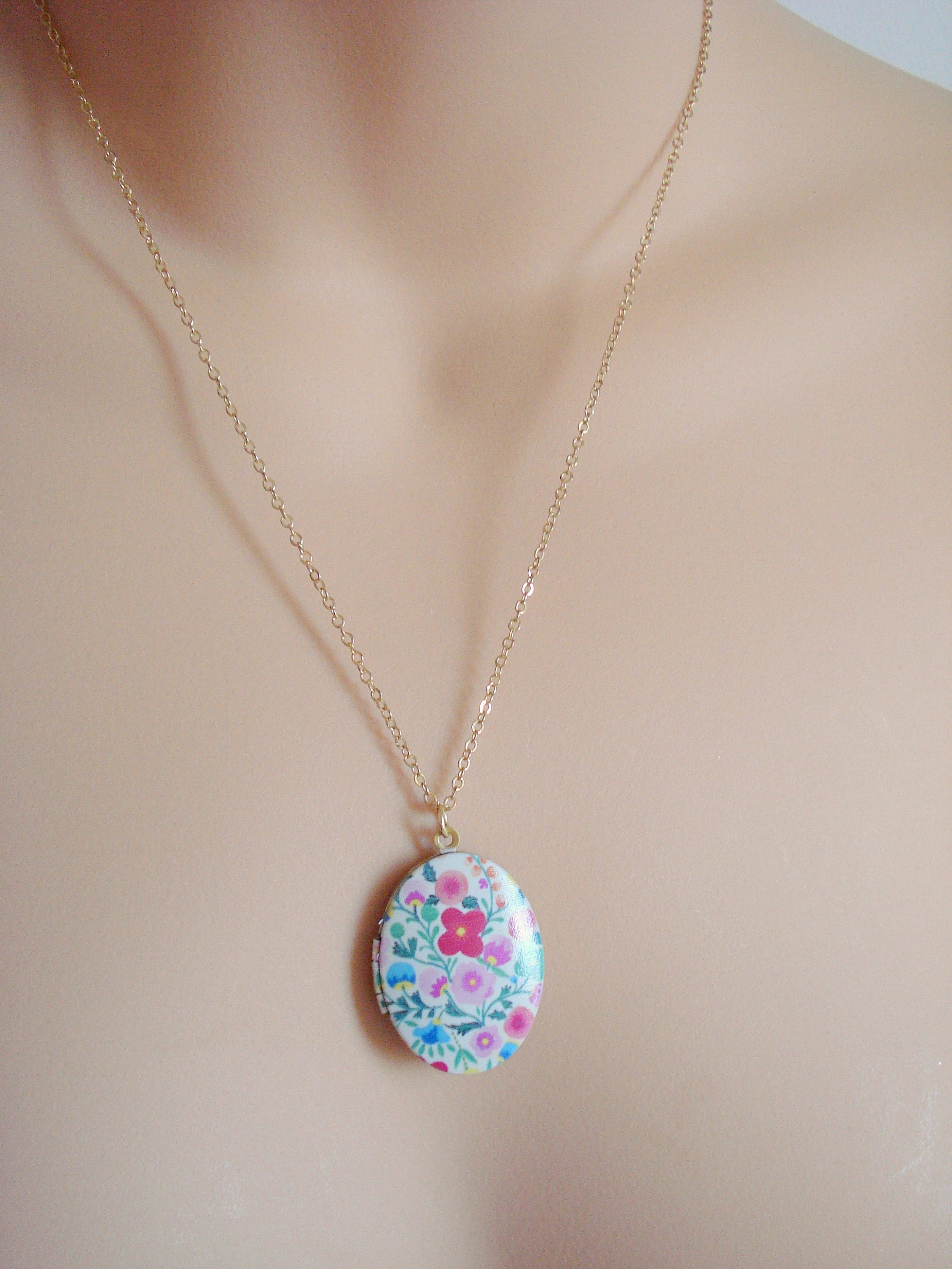 Colourful Flowers Locket Personalised Floral Necklace Custom Etsy