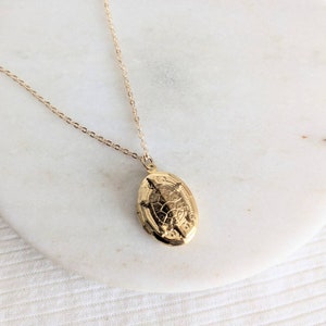 Small Gold Turtle Locket, Victorian Turtle Locket, Personalised Locket Necklace, Gold Layering, Gift for Her image 1