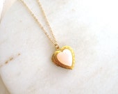 Vintage Pink Opal Glass Heart Locket, Victorian Style, Bridesmaids Flower Girl, Personalised Initial Necklace