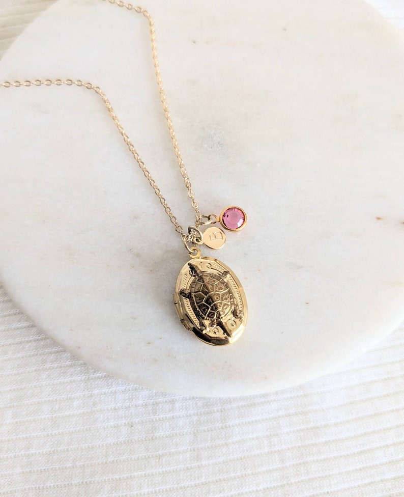 Small Gold Turtle Locket, Victorian Turtle Locket, Personalised Locket Necklace, Gold Layering, Gift for Her image 2