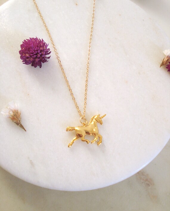 Gold Unicorn Necklace on 14k Gold 